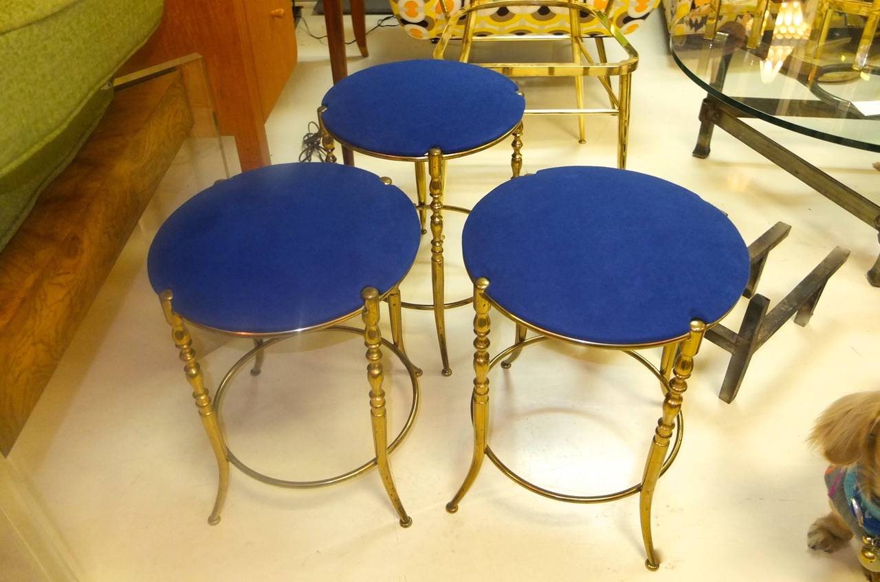 Set of Three Italian Brass Chiavari Round Stools For Sale 4