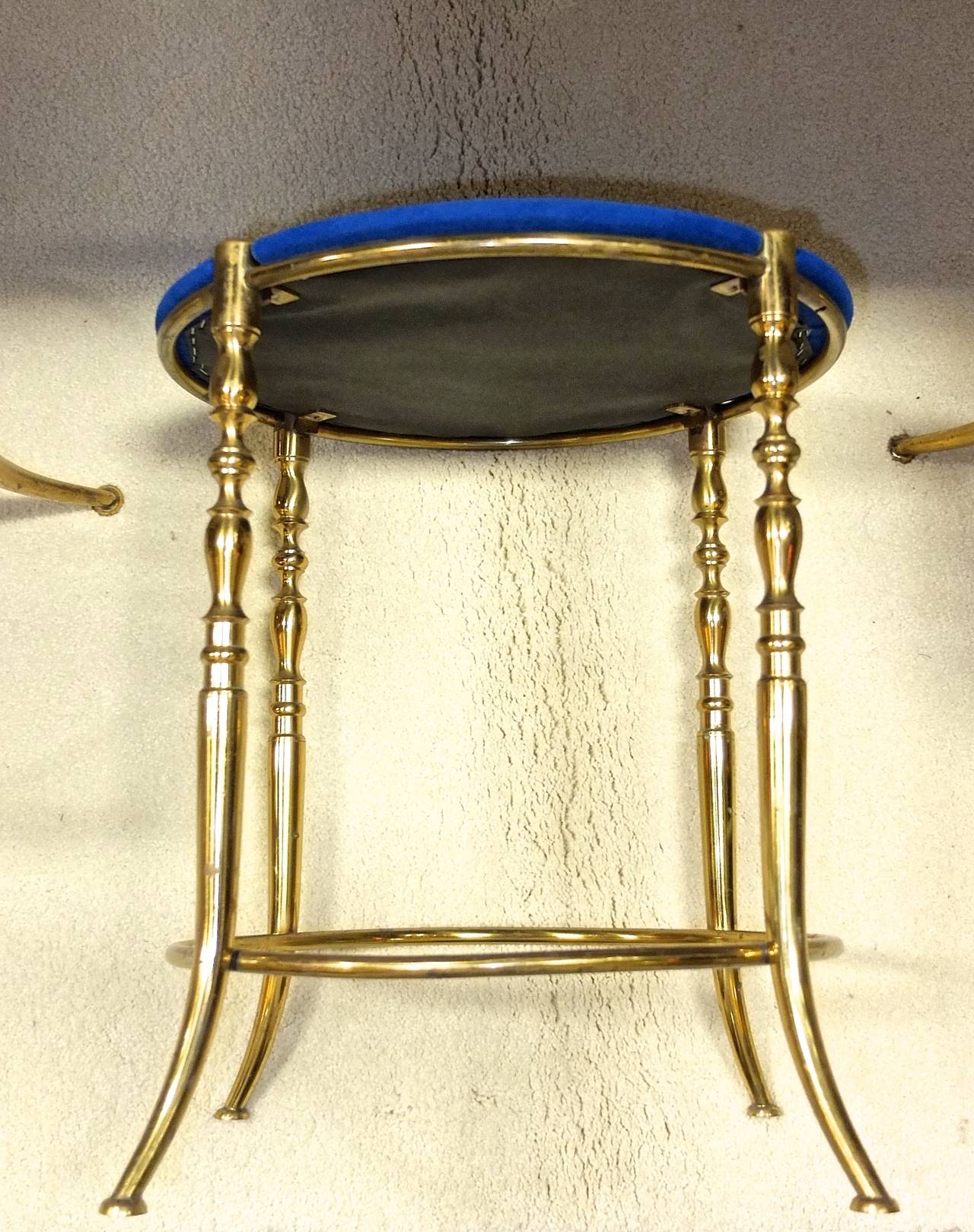 Mid-20th Century Set of Three Italian Brass Chiavari Round Stools For Sale