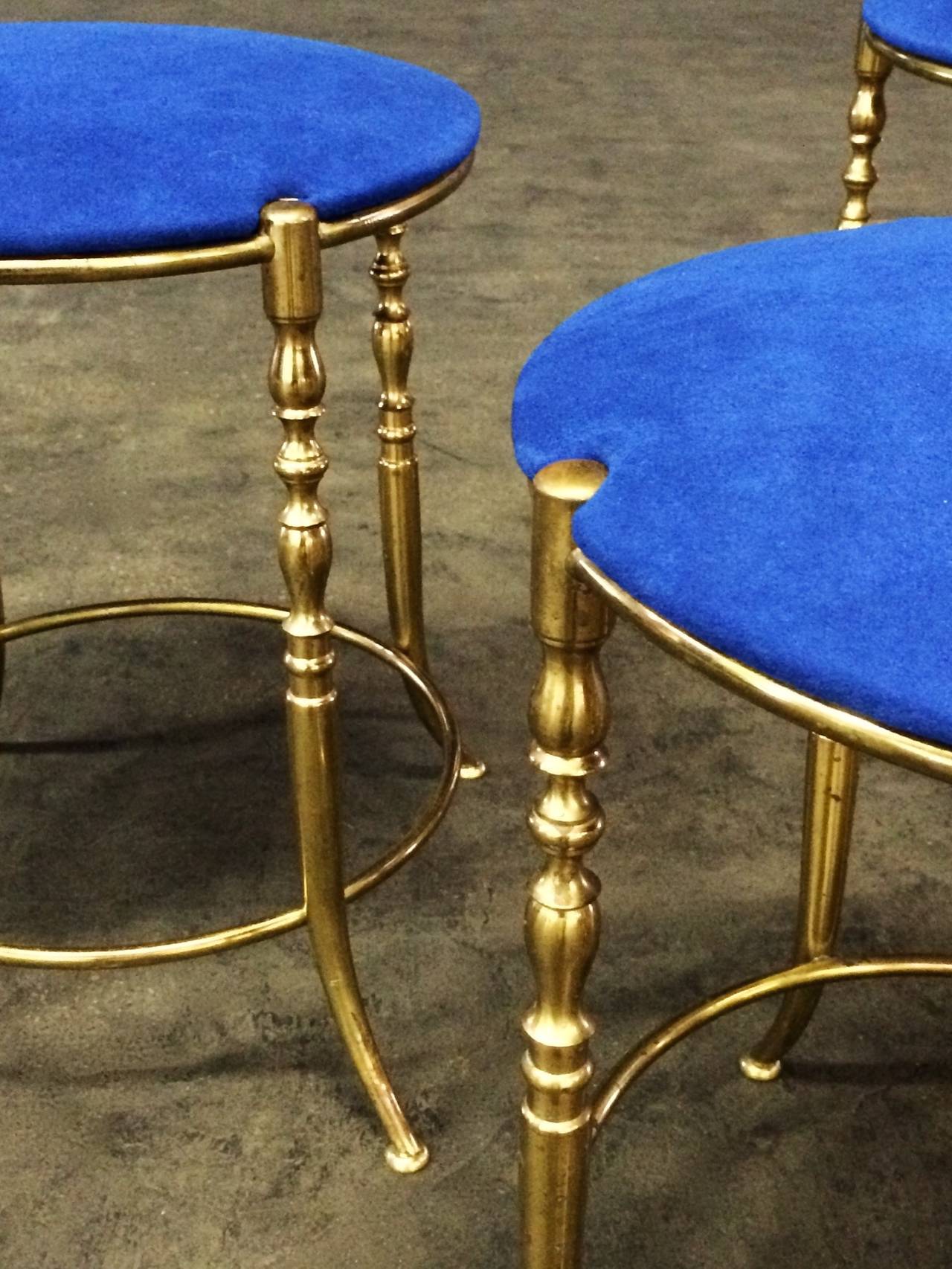 Set of Three Italian Brass Chiavari Round Stools For Sale 3