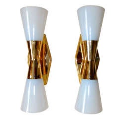 Pair of Gold Plated Atomic Sconces By John C. Virden