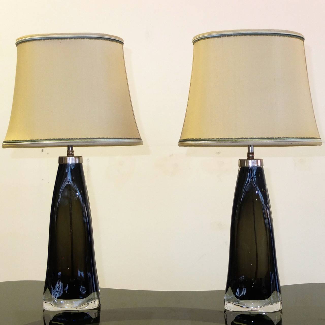 Pair of Smoked Glass Lamps by Carl Fagerlund for Orrefors, Sweden For Sale 2