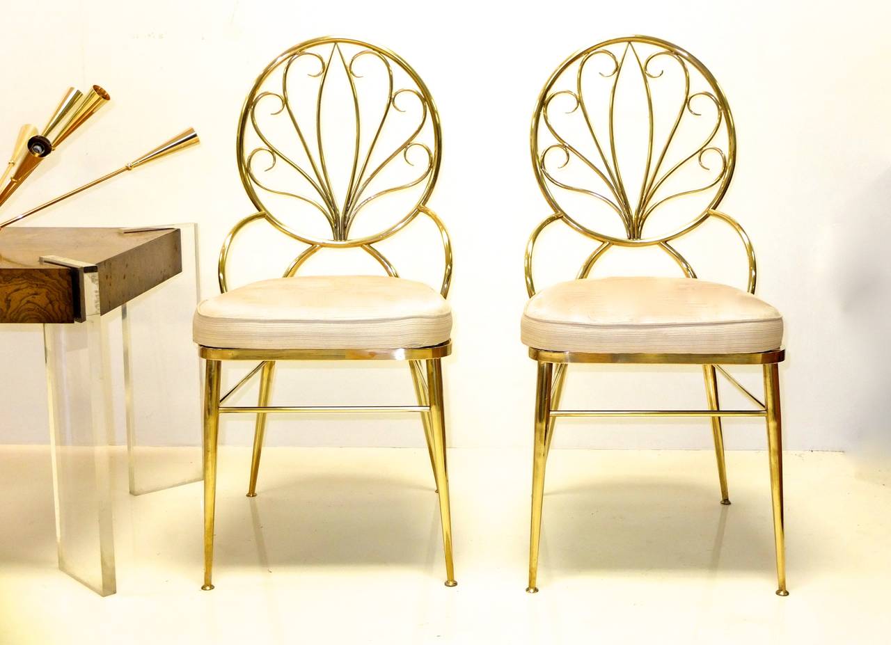 Italian Pair of Solid Brass Chiavari Chairs