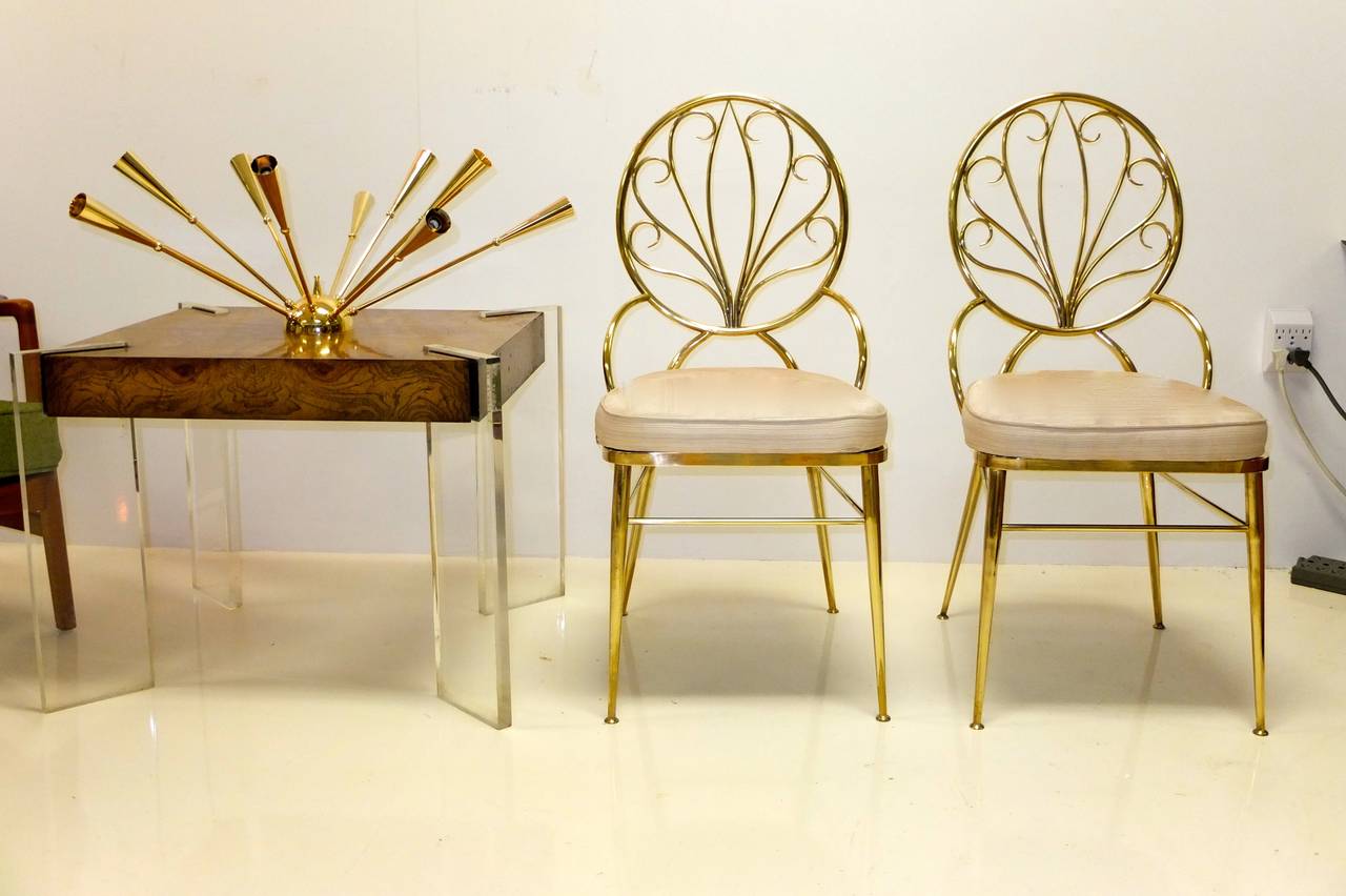 Pair of Solid Brass Chiavari Chairs In Good Condition In Hanover, MA