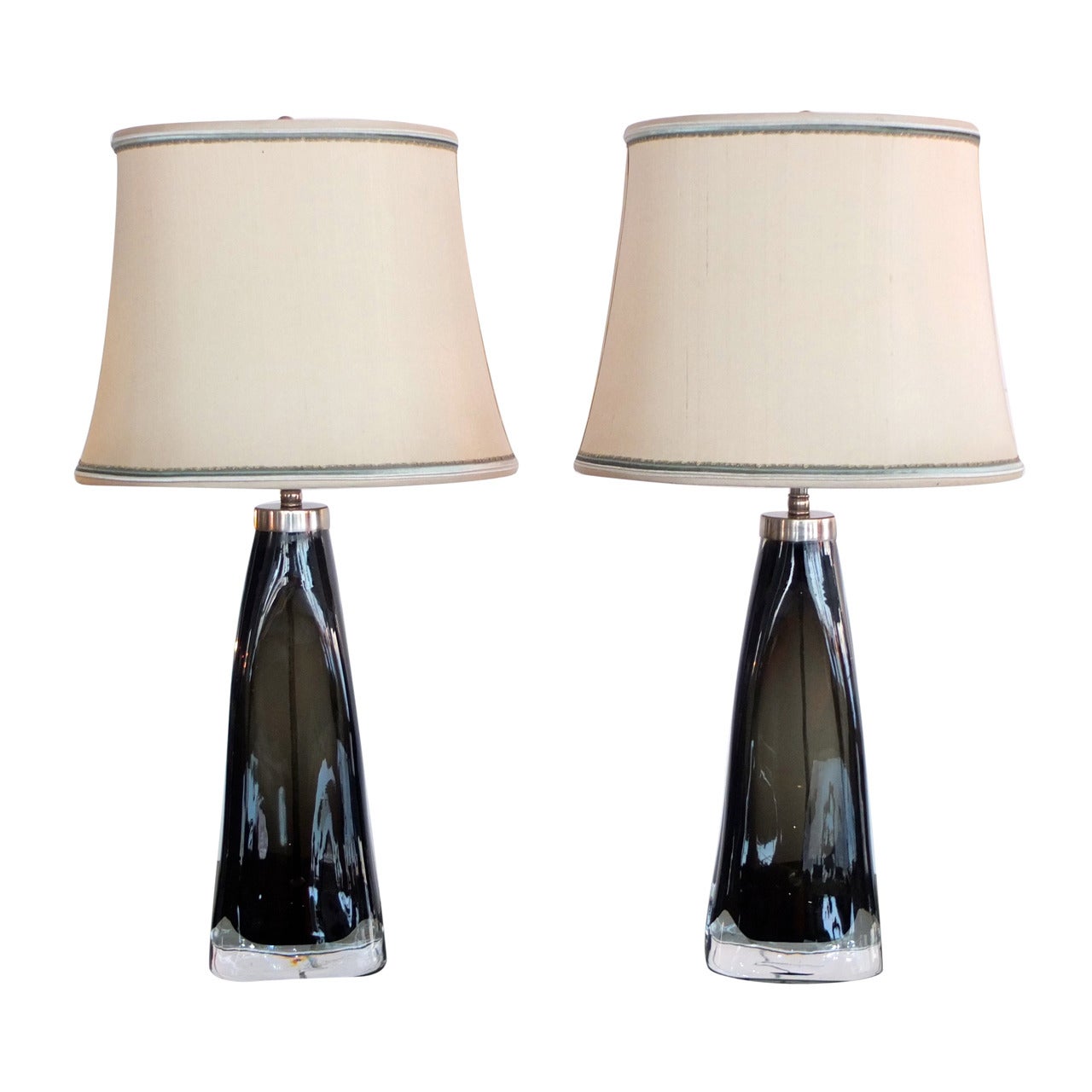 Pair of Smoked Glass Lamps by Carl Fagerlund for Orrefors, Sweden For Sale