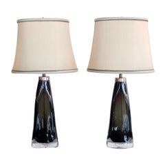 Pair of Smoked Glass Lamps by Carl Fagerlund for Orrefors, Sweden