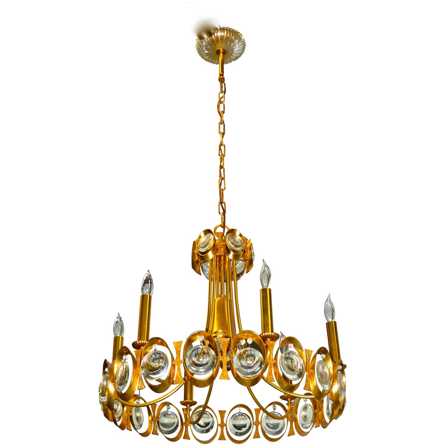 Palwa Crystal & Textured Brass Chandelier