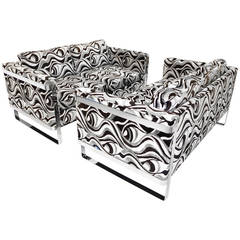 Pair of Chrome Framed Love Seats in the Style of Milo Baughman 2