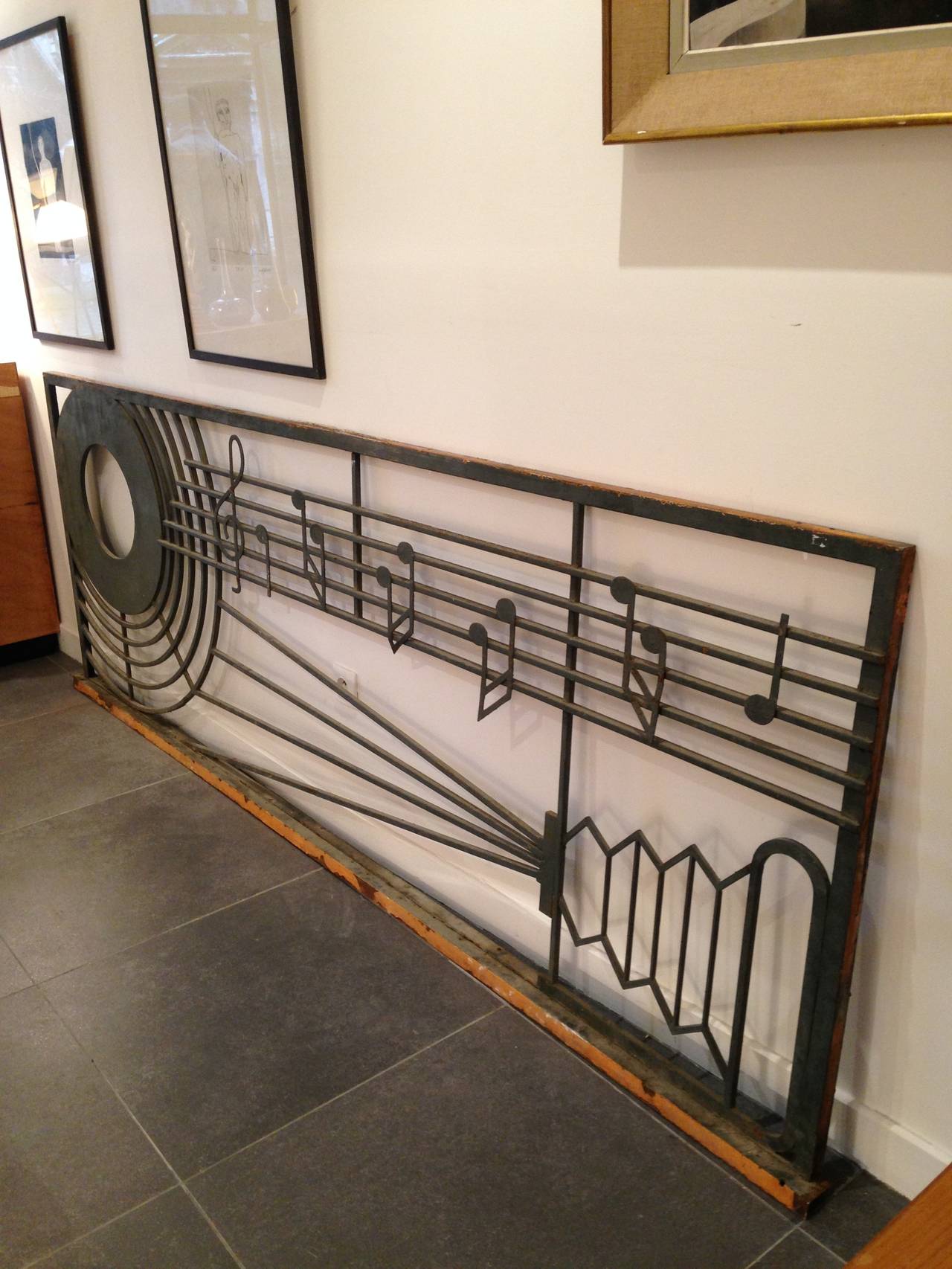 Vintage French Wrought Iron Grille with Music Motifs In Good Condition In Hanover, MA