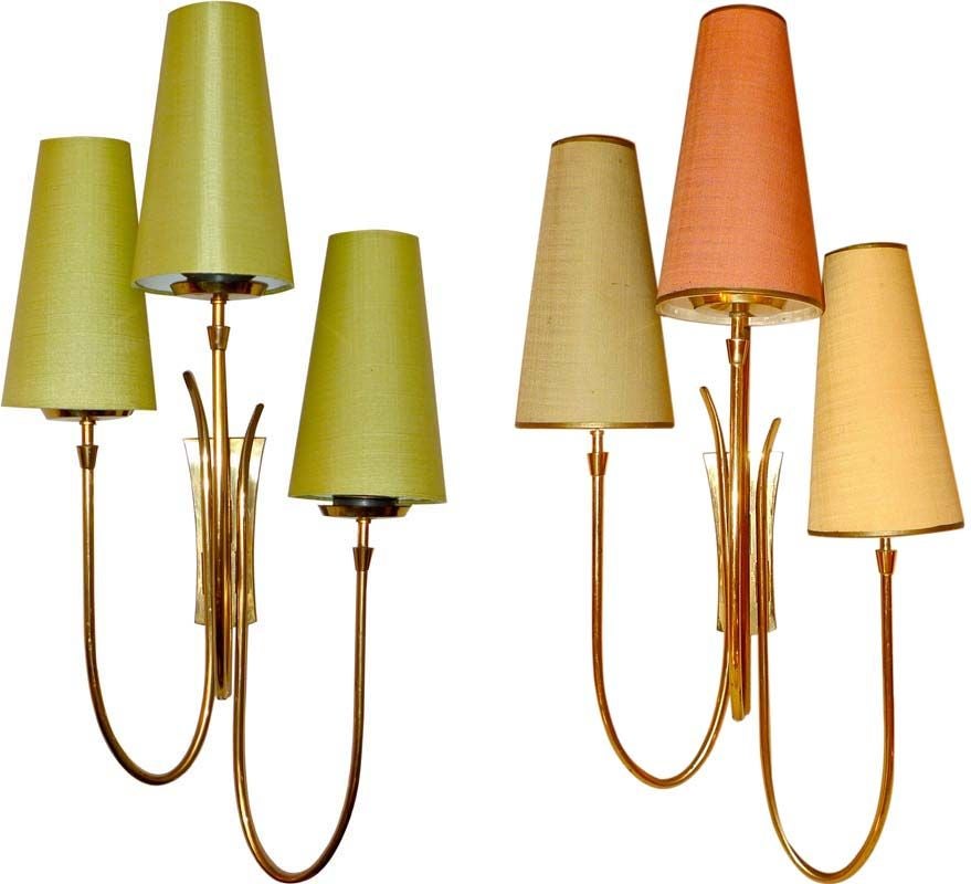 Pair of French 3 Arm Brass Wall Sconces at 1stdibs