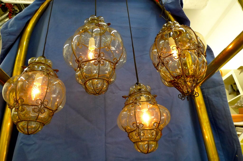 Seguso Murano Bubble Glass Cage Lanterns 6