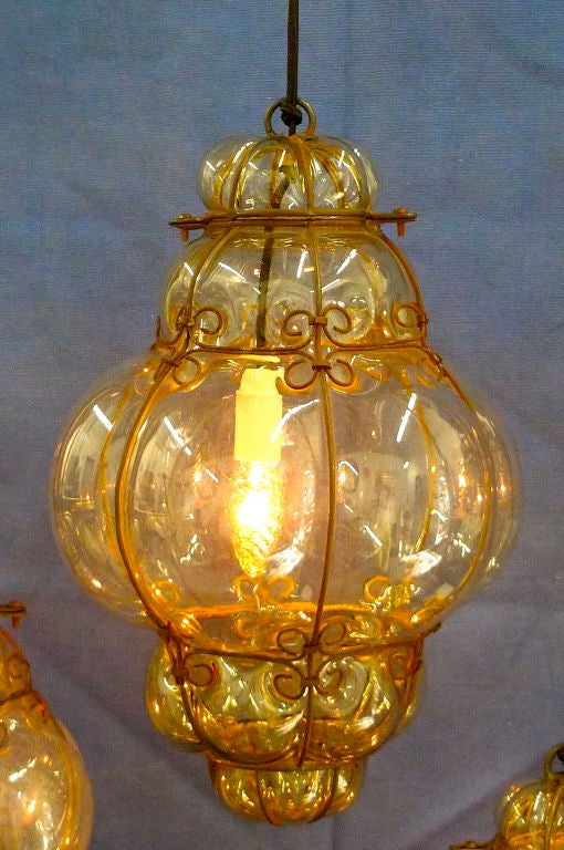 Mid-20th Century Seguso Murano Bubble Glass Cage Lanterns