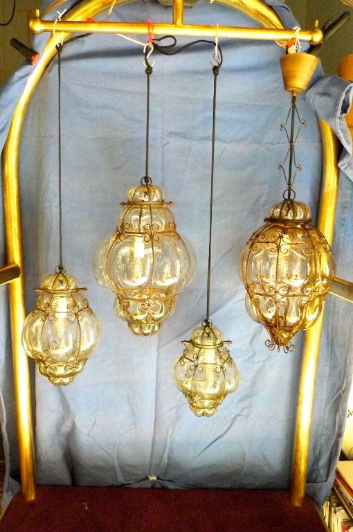 Seguso Murano Bubble Glass Cage Lanterns 1