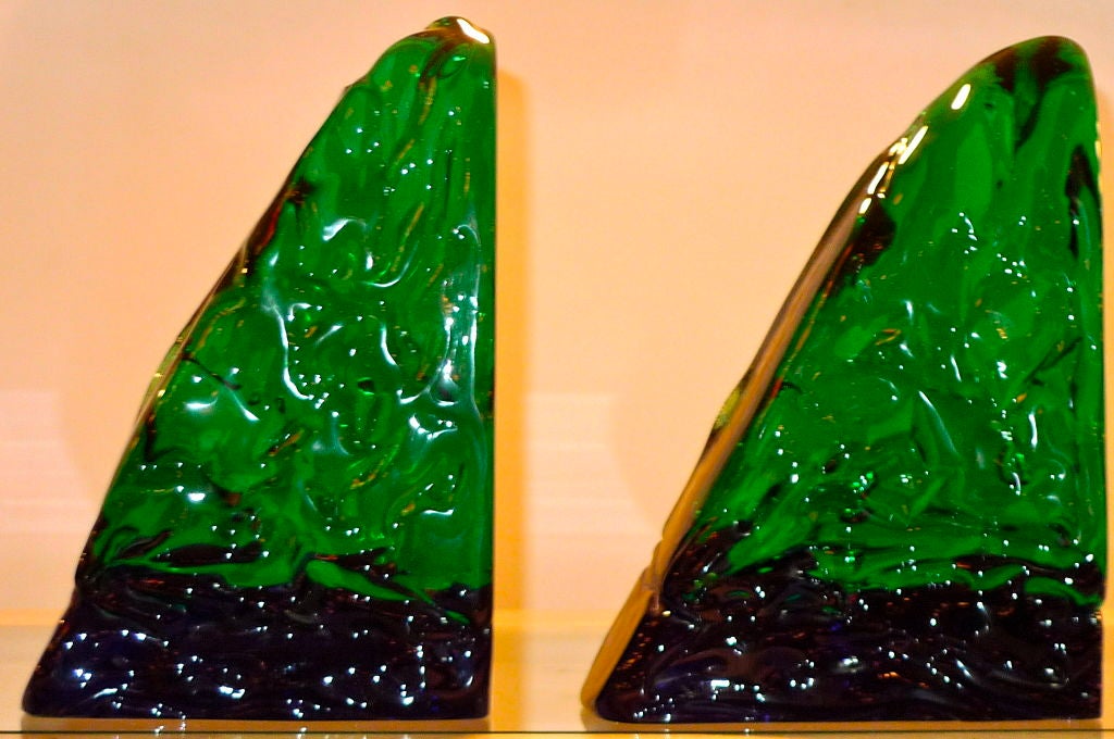 Mid-Century Modern Pair of Murano Glass Bookends by Luciano Gaspari for Salviati For Sale