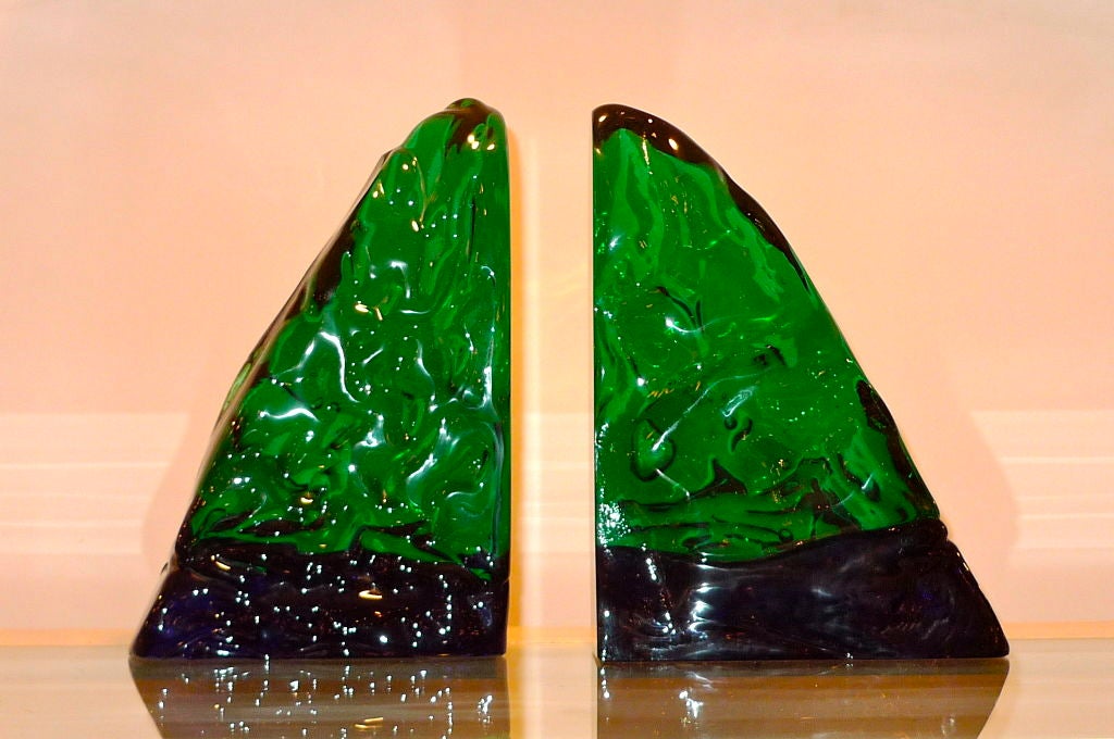 Italian Pair of Murano Glass Bookends by Luciano Gaspari for Salviati For Sale