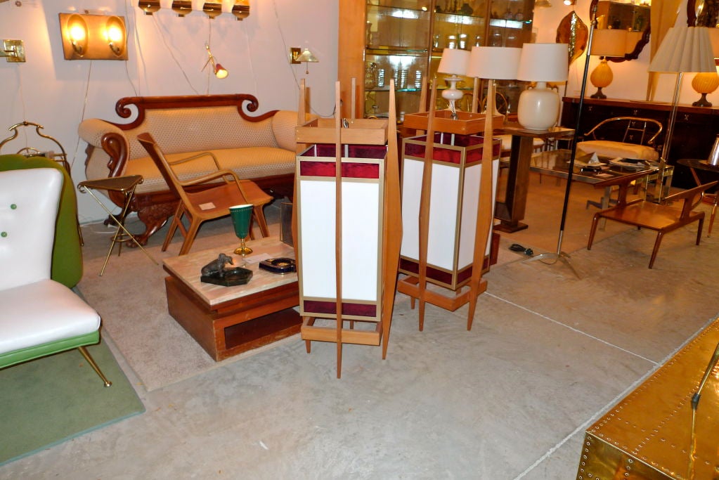Pair of Teak-Framed and Stained Glass Hanging Lanterns 2