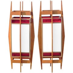 Pair of Teak-Framed and Stained Glass Lanterns 6