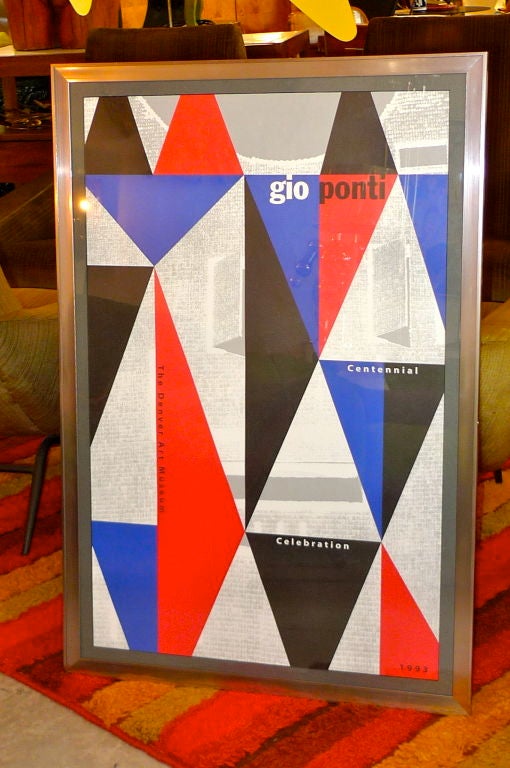Silkscreen poster issued by the Denver Art Museum in 1993 to celebrate its centennial. Gio Ponti designed an addition to the museum in 1971, now known as the North Building. The bold graphic design incorporates diamonds and harlequins, key Gio Ponti
