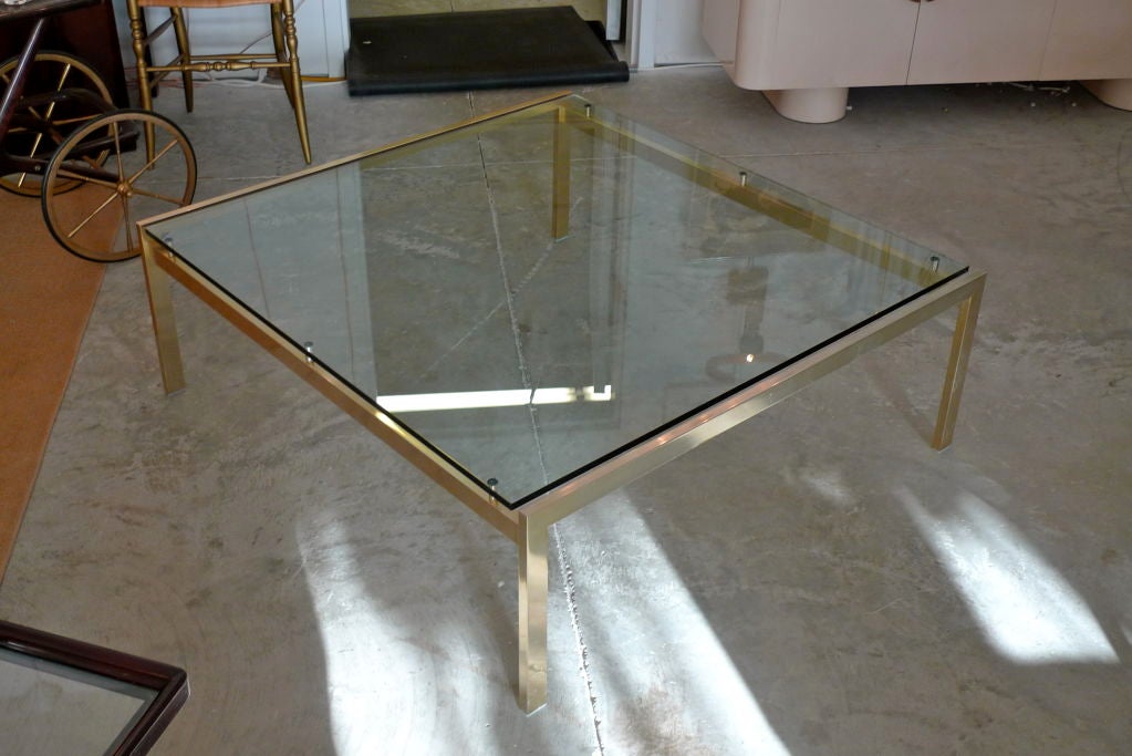 Large Square Brass Finished Cocktail Table 6