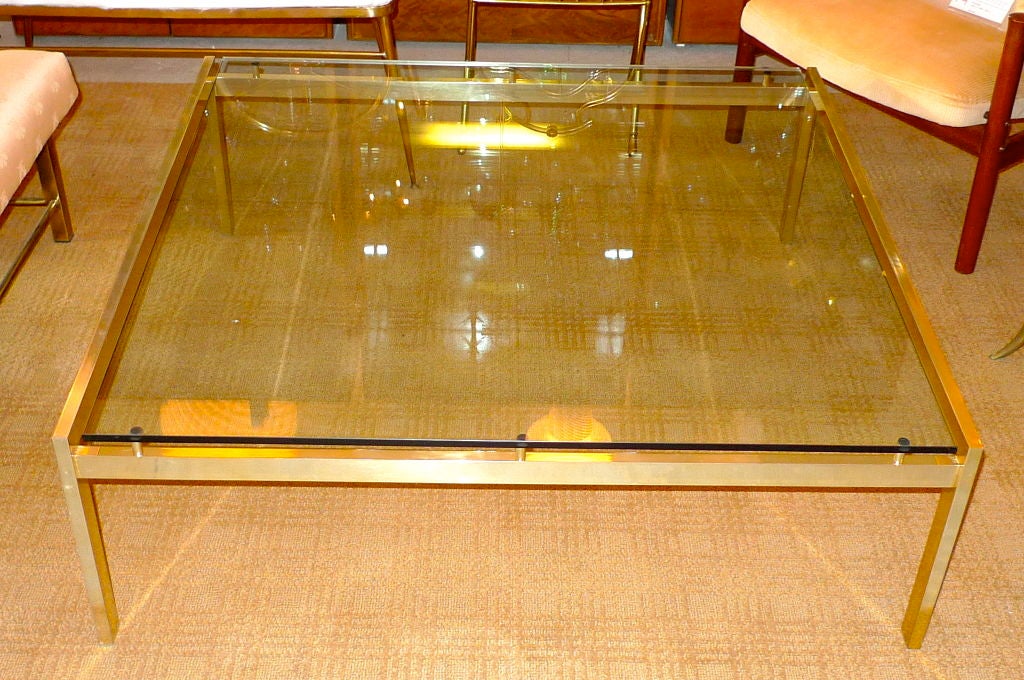 Late 20th Century Large Square Brass Finished Cocktail Table