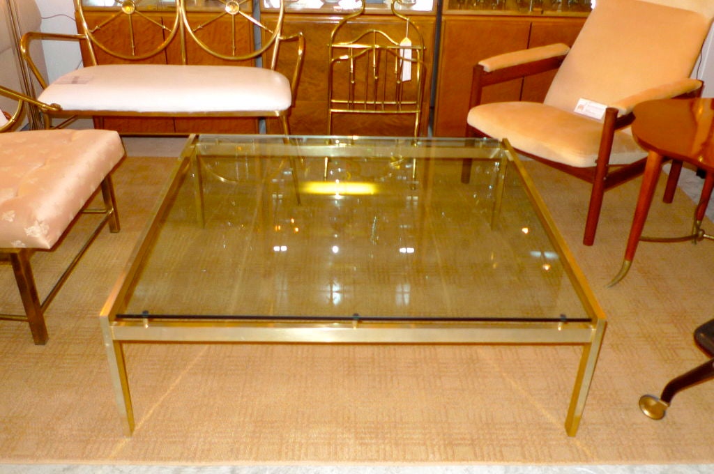 Large Square Brass Finished Cocktail Table 1