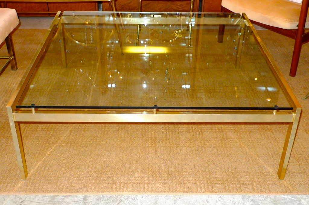 Large Square Brass Finished Cocktail Table 3