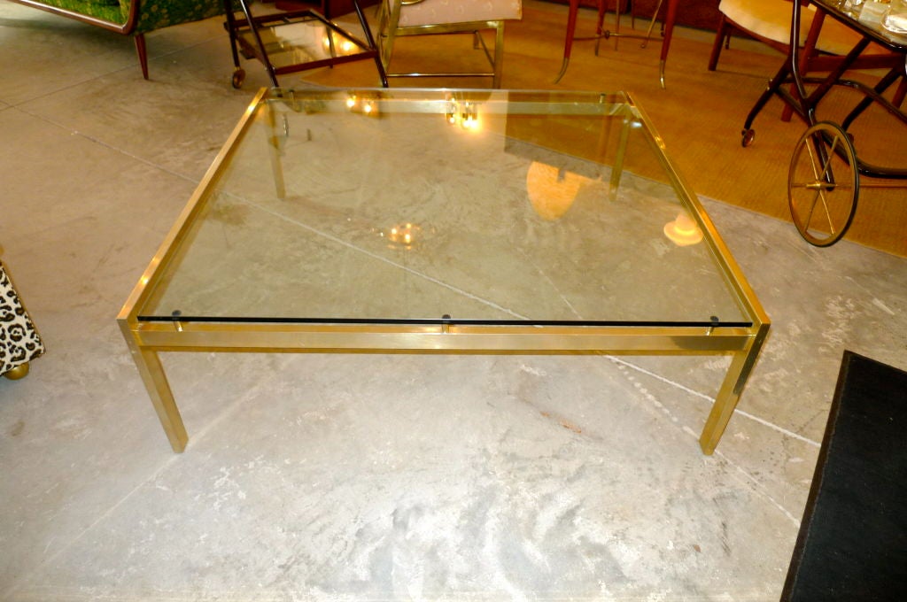 Large Square Brass Finished Cocktail Table 4
