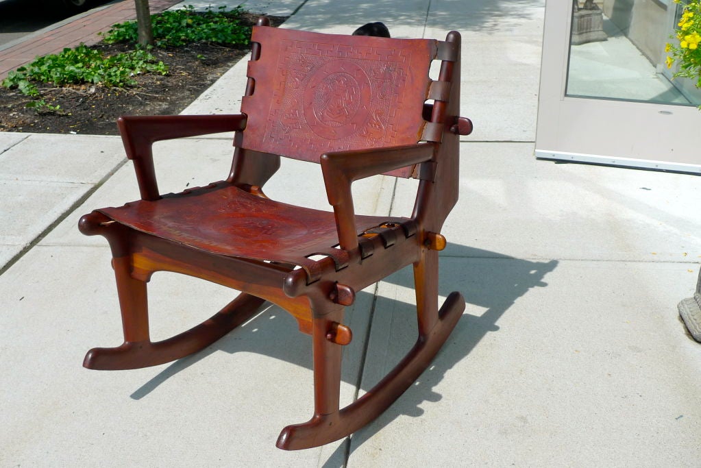 Mid-20th Century Ecuadorian Tooled Leather Rocking Chair - Peace Corps Project.