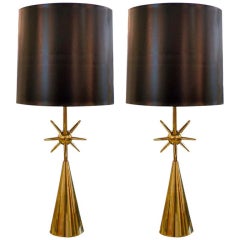 Pair of Modernist Brass Sputnik Table Lamps