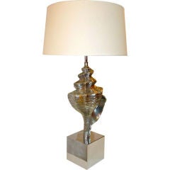 Vintage Polished Aluminum Conch Shell Table Lamp