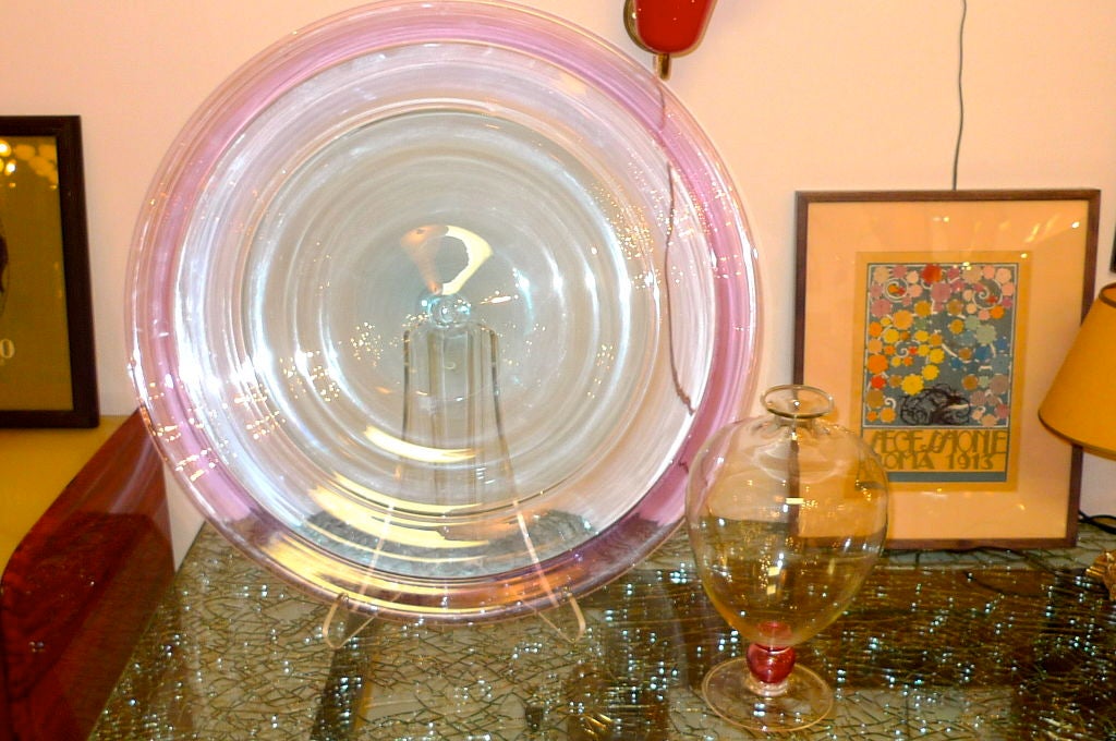 Mid-Century Modern Robin Mix Large Scale Mouth-Blown Lavender Glass Charger For Sale