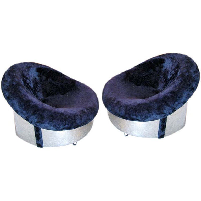 Pair of 1970's  Polished Steel Tub Chairs on Casters