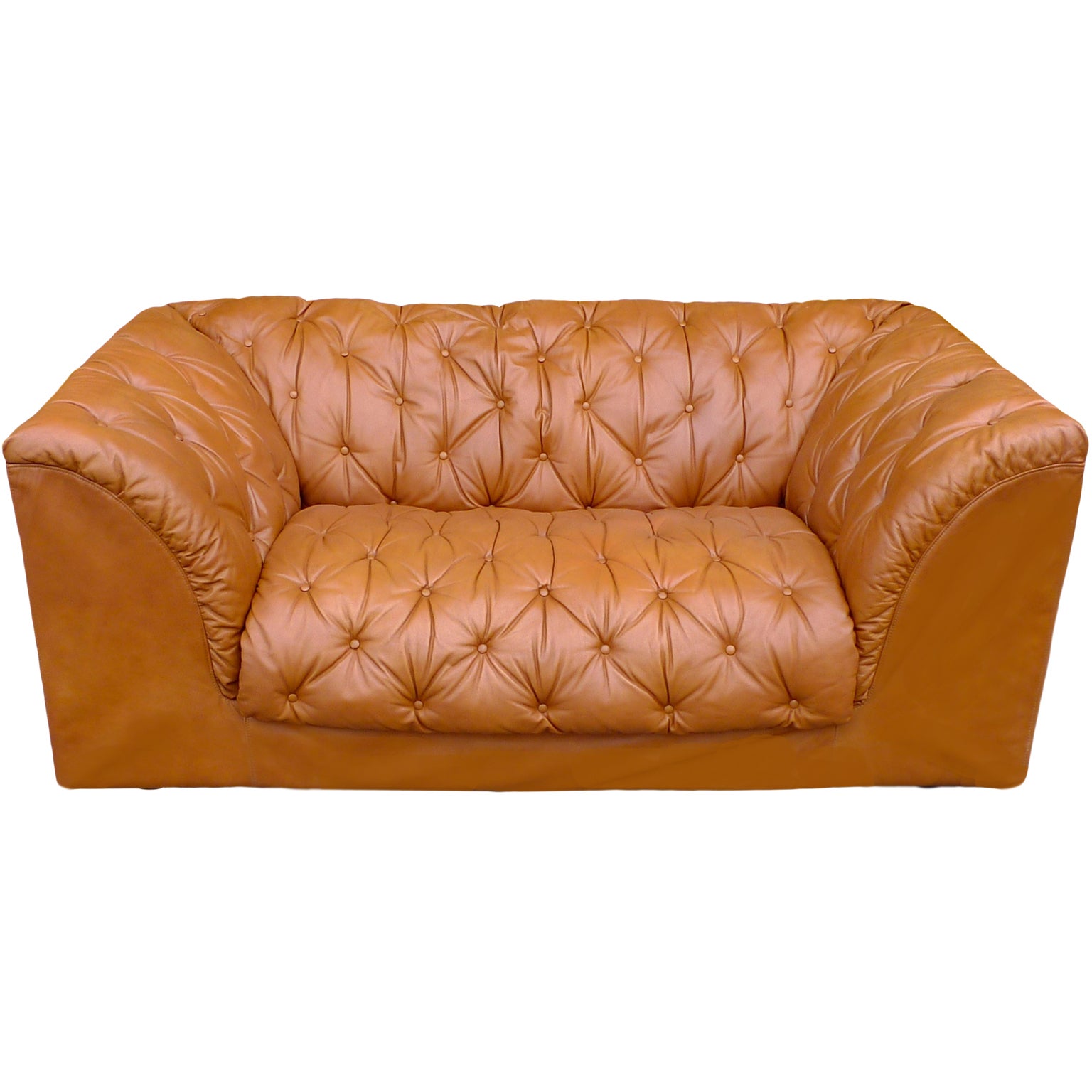 1970's Italian Tufted Leather Sofa by Ambienti Bernini