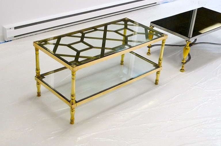 Brass Fretwork and Glass Two-Tier Cocktail Table For Sale 2