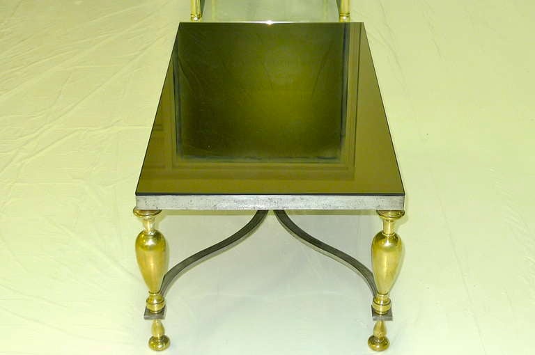 Mid-Century Modern Vintage Classic Steel & Brass Cocktail Table with Bronze Mirror Top For Sale