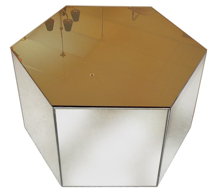Pair of Hexagonal Smoked Mirror Tables