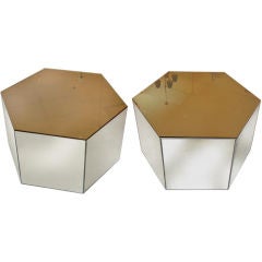 Pair of Hexagonal Smoked Mirror Tables