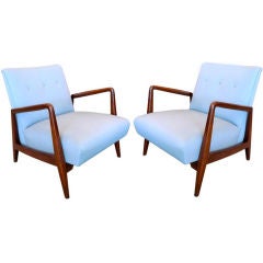 Pair of Jens Risom Walnut Frame Lounge Chairs