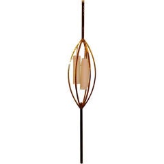 Unusual Tension Pole Floor Lamp with Brass Bird Cage Enclosure