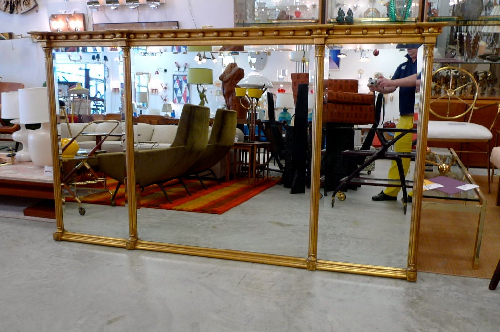 20th Century 7ft x 4ft Gilt Wood Federal Style 3 Panel Mirror