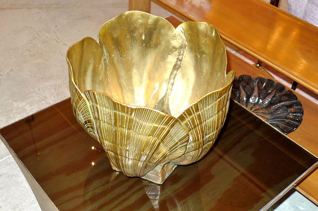 Solid Brass Cache Pot Jardiniere in Seashell Form 1