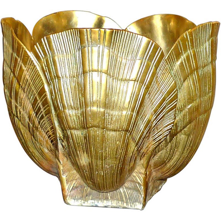 Solid Brass Cache Pot Jardiniere in Seashell Form