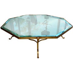 Enormous French Gilt Iron & Mirror Octagonal Cocktail Table
