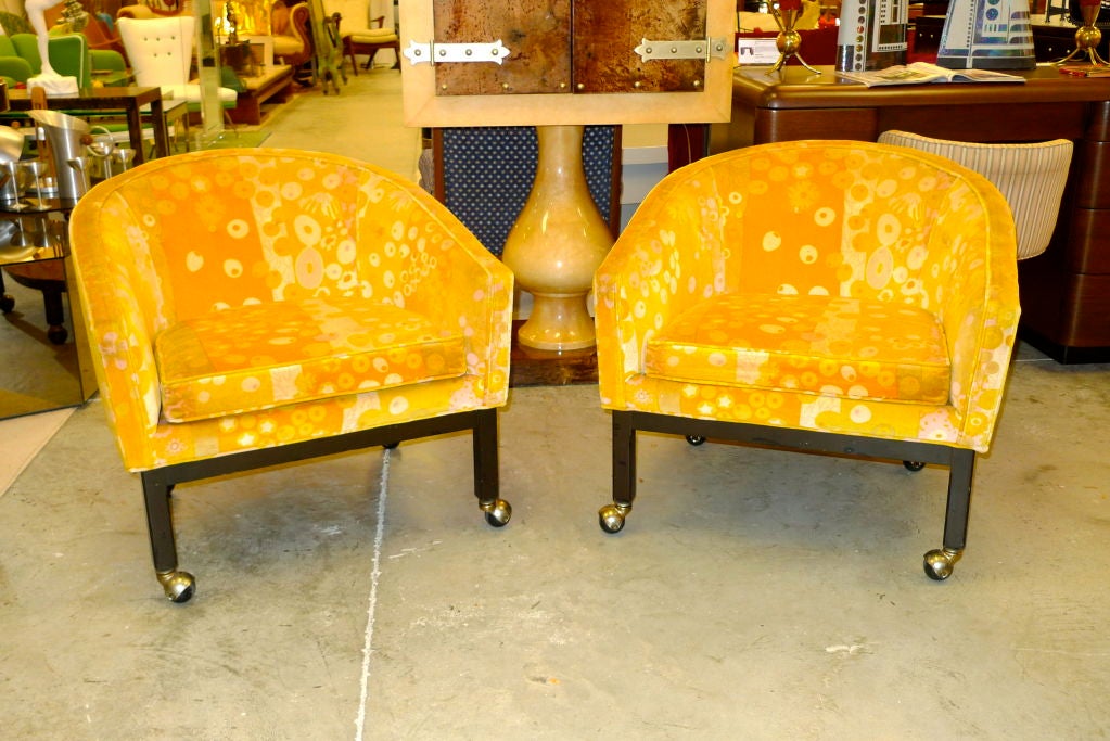 Mid-Century Modern Kipp Stewart for Directional Lounge Chairs in Jack Lenor Larsen Primavera Velvet