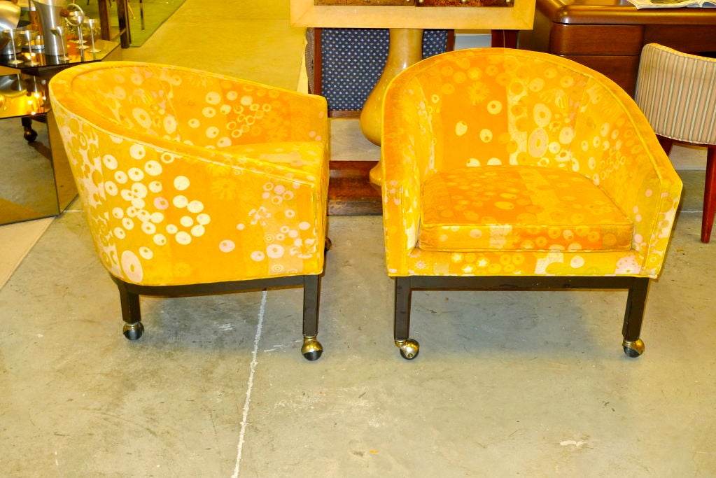 Kipp Stewart for Directional Lounge Chairs in Jack Lenor Larsen Primavera Velvet In Good Condition In Hanover, MA