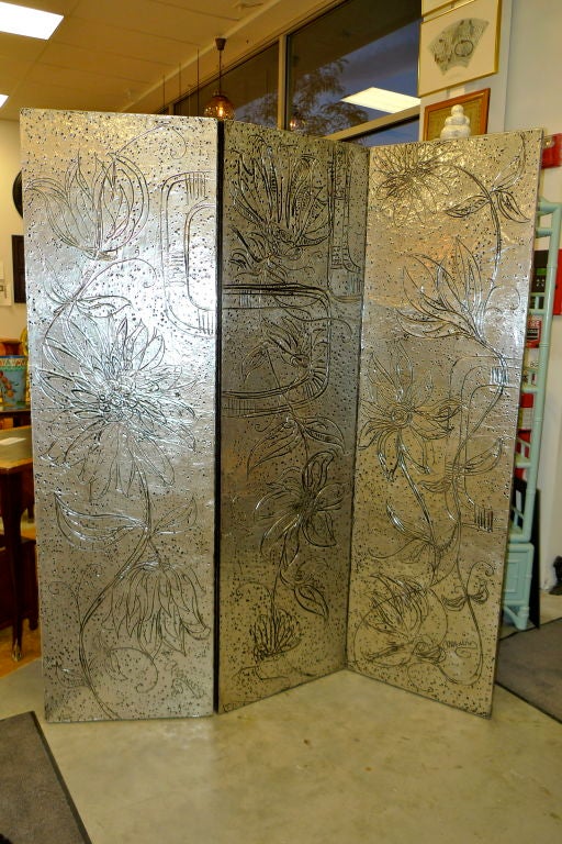 Late 20th Century Large Three Panel Floor Screen by Marvin Arenson, signed