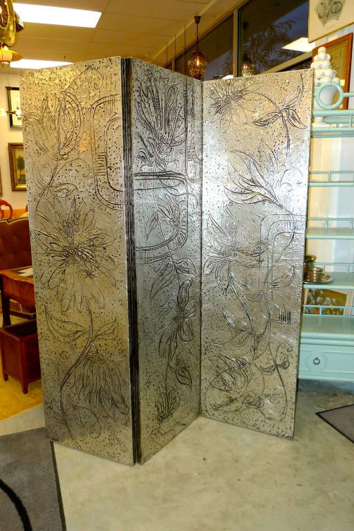 Large Three Panel Floor Screen by Marvin Arenson, signed 1