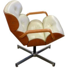 Rare Low Lounge Chair in Bent Oak & Steel by Plycraft