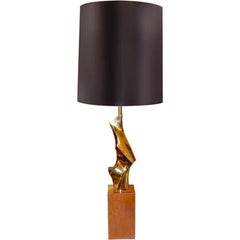 Richard Barr Sculptural Cast Polished Brass on Walnut Lamp by Laurel