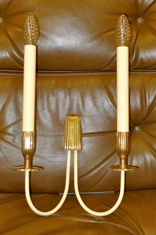 Pair of 1950's Italian Double Candle Sconces by Bruno Chiarini In Excellent Condition In Hanover, MA