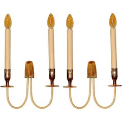 Pair of 1950's Italian Double Candle Sconces by Bruno Chiarini